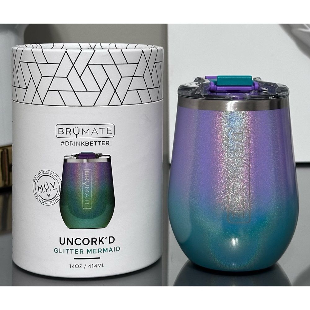 BRUMATE UNCORK'D XL 14oz WINE TUMBLER, GLITTER MERMAID